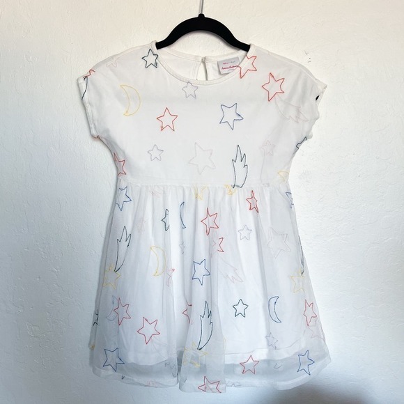 Hannah Andersson Tulle Embroidered Stars and Moon Babydoll Dress 6-7 White - Picture 1 of 5
